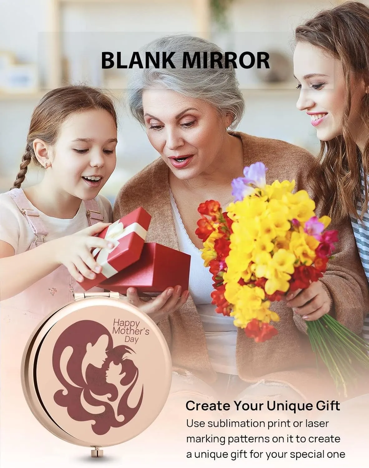 Compact Mirror Bulk, Pack of 12 Double-Sided 1X/2X Magnifying Metal Makeup Mirrors(Round, Rose Gold)