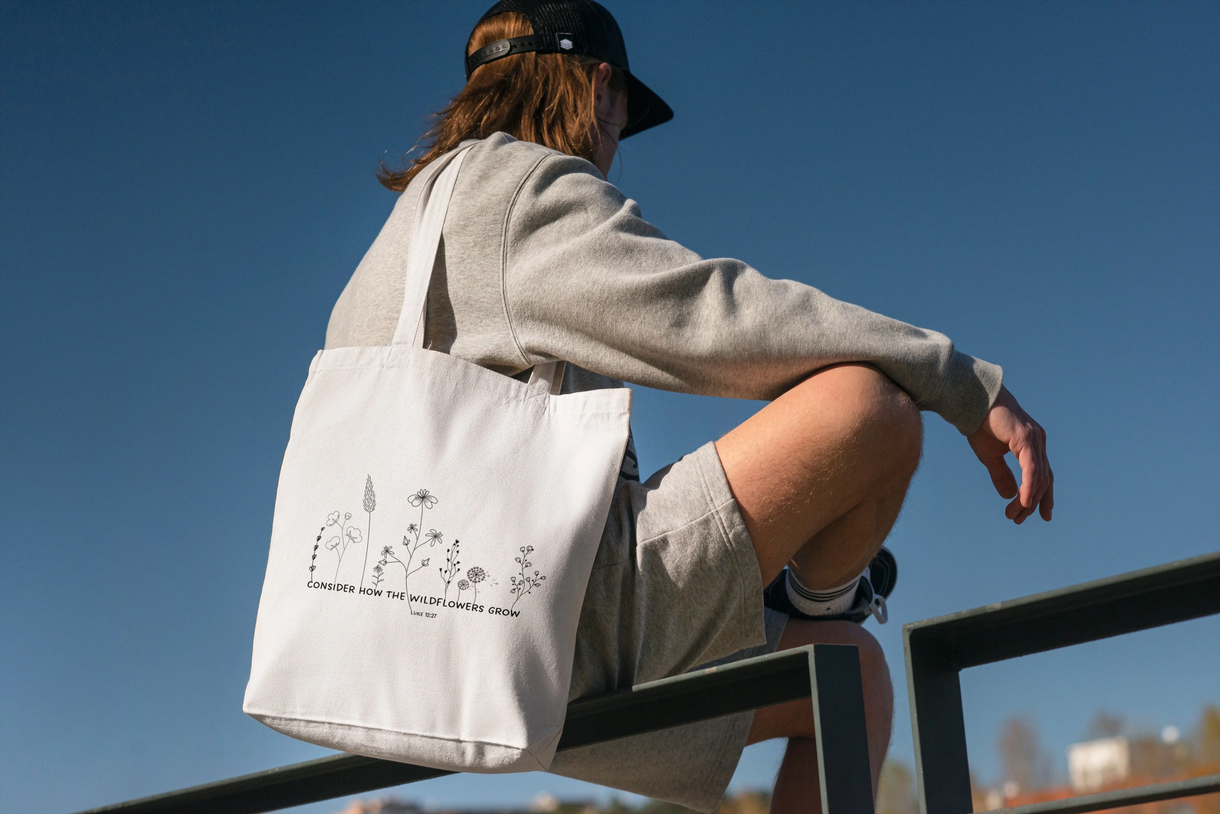 Consider how the wildflowers grow Cotton Linen Tote Bag | Christian Tote Bag | Luke 12:27 Bible Verse Cotton Bag