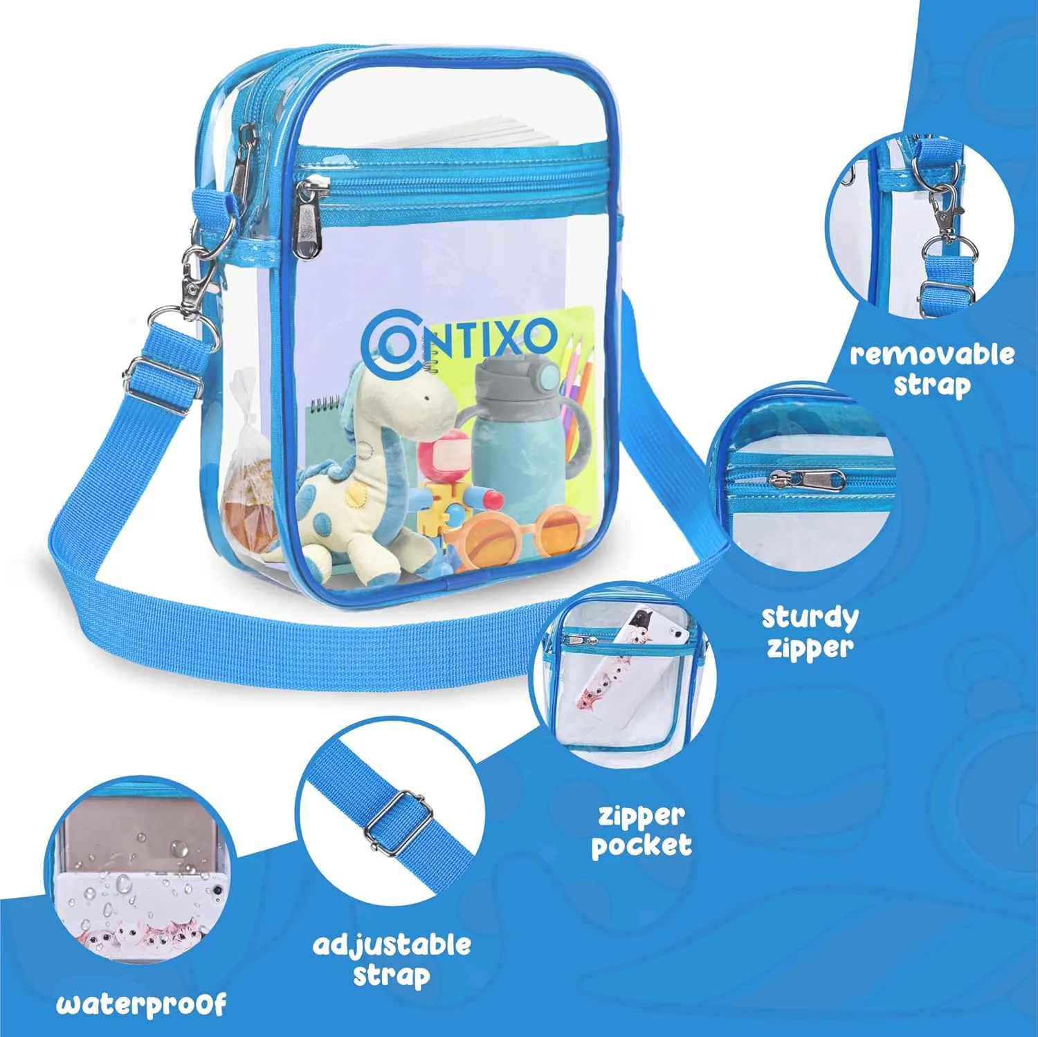 Contixo Clear Bag Stadium Approved - Clear Purses for Kids, Stadium Crossbody Messenger Bag for Concerts Sporting Events