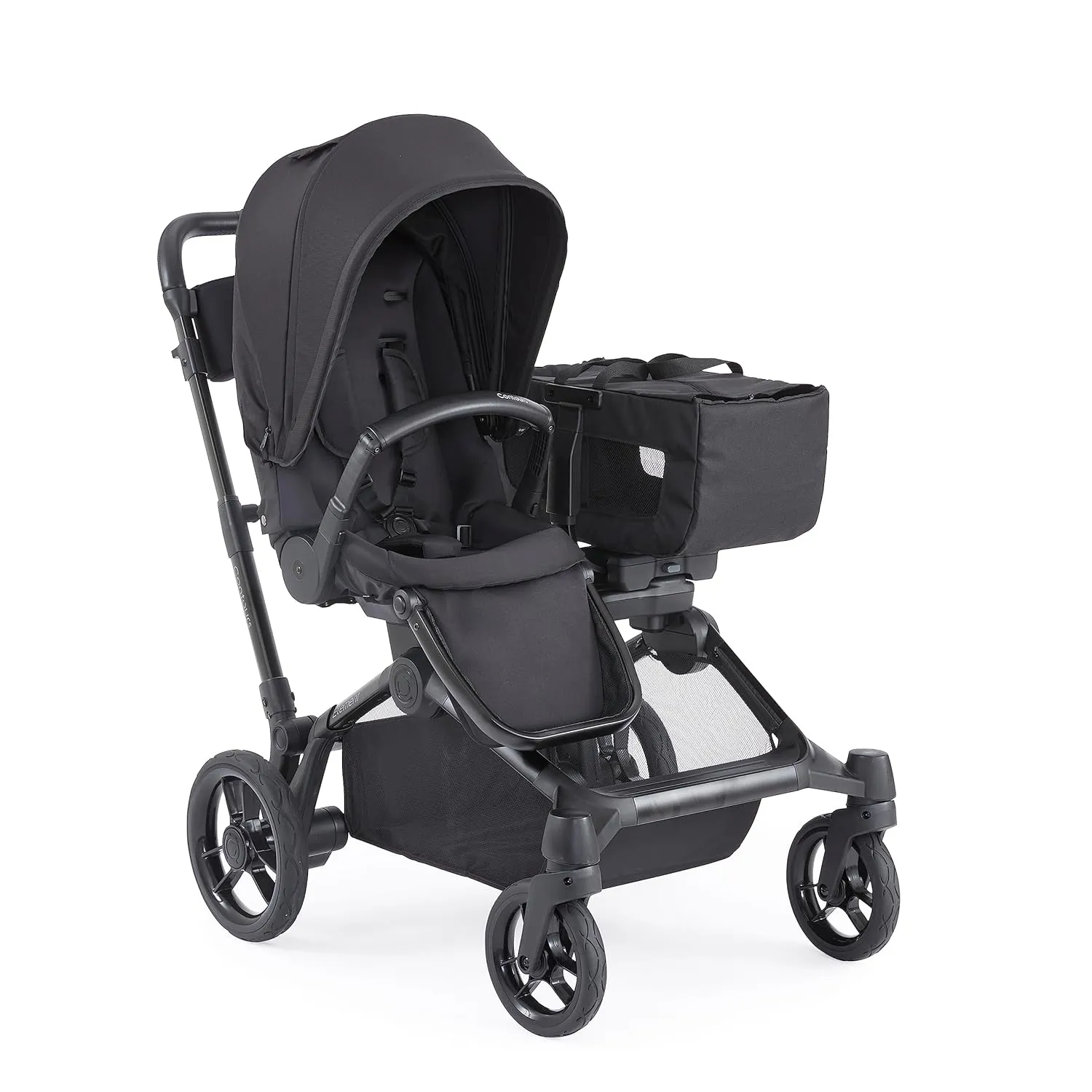 Contours Element Side-by-Side Convertible Toddler and Baby Stroller Single-to-Double, Reversible Seating Options, Infant Seat Compatible, Spacious Storage, UPF 50 Sun Canopy - Stealth Black
