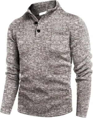 COOFANDY Men's Casual Henley Pullover Sweatshirt Thermal Fleece Slim Fit Sweater