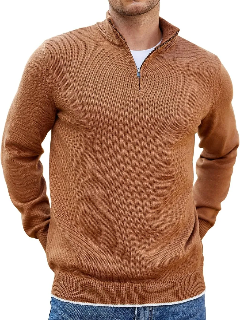 COOFANDY Men's Quarter Zip Up Pullover Slim Fit Lightweight Mock Neck Long Sleeve Sweaters
