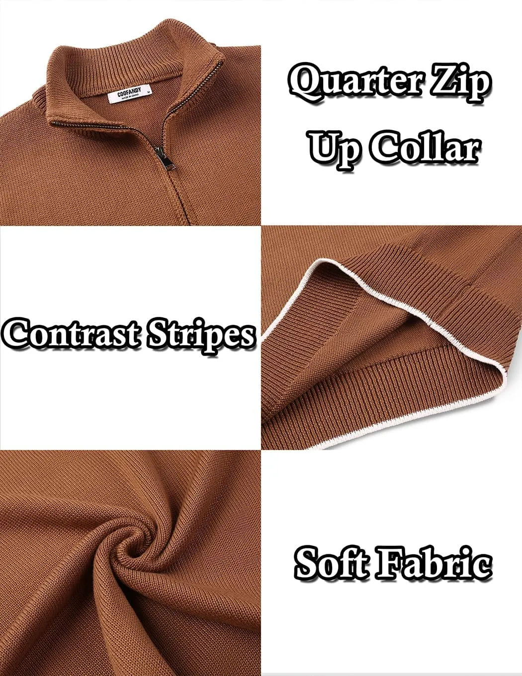COOFANDY Men's Quarter Zip Up Pullover Slim Fit Lightweight Mock Neck Long Sleeve Sweaters