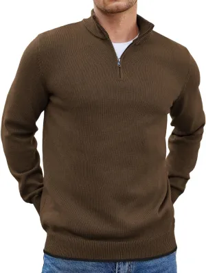 COOFANDY Men's Quarter Zip Up Pullover Slim Fit Lightweight Mock Neck Long Sleeve Sweaters