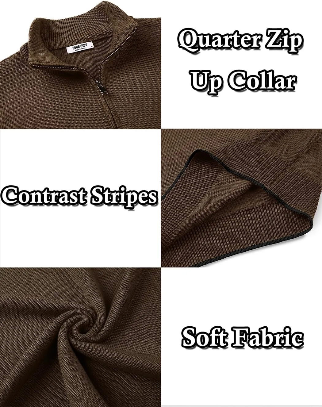 COOFANDY Men's Quarter Zip Up Pullover Slim Fit Lightweight Mock Neck Long Sleeve Sweaters