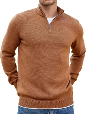COOFANDY Men's Quarter Zip Up Pullover Slim Fit Lightweight Mock Neck Long Sleeve Sweaters