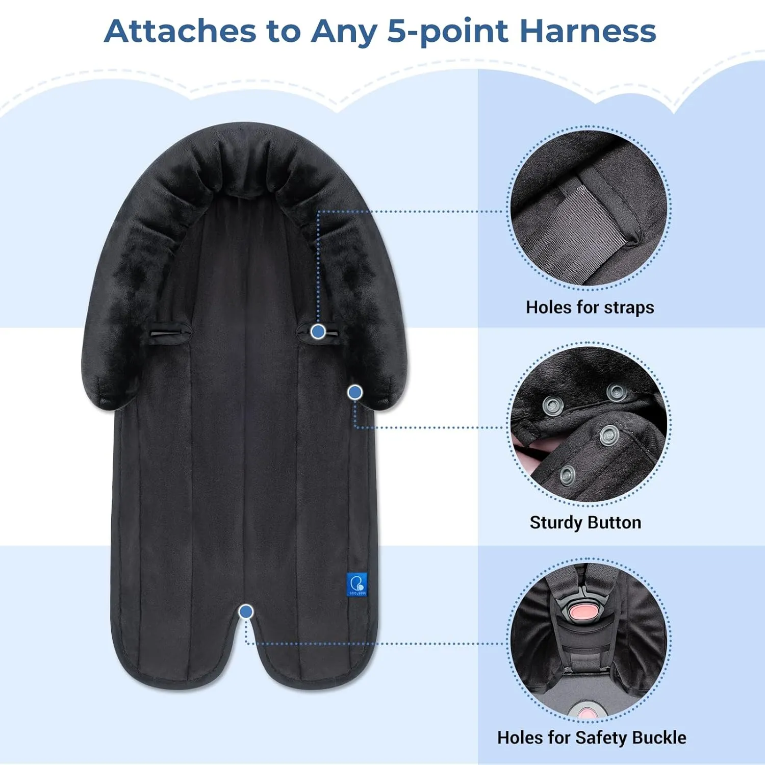 COOLBEBE New 2-in-1 Babybody Supports for Baby Newborn Infants - Extra Soft Stroller Cushion Pads Car Seat Insert, Seasons, Black