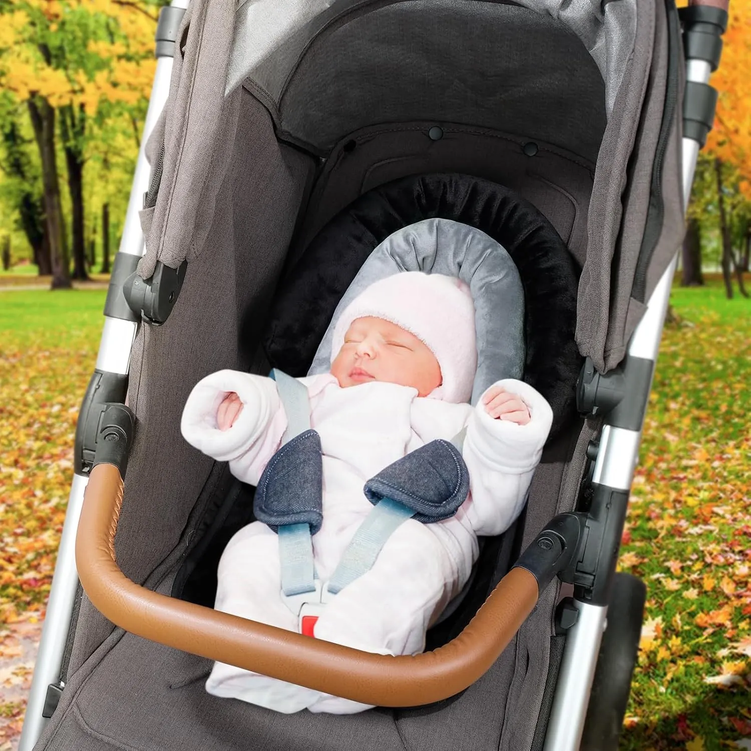 COOLBEBE New 2-in-1 Babybody Supports for Baby Newborn Infants - Extra Soft Stroller Cushion Pads Car Seat Insert, Seasons, Black