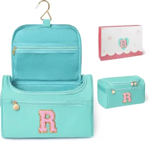 COSHAYSOO Thoughtful New Mom Gifts for Women First Time Mothers Day Present Self Care Spa Gifts Travel Toiletry Weekender Bag, Initial Traveling Toiletries Skin Care Items Organizer Teal Blue Letter R