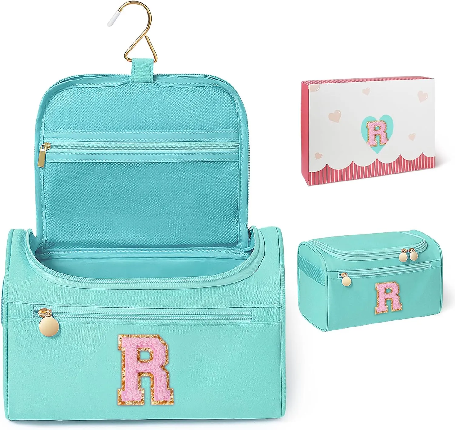 COSHAYSOO Thoughtful New Mom Gifts for Women First Time Mothers Day Present Self Care Spa Gifts Travel Toiletry Weekender Bag, Initial Traveling Toiletries Skin Care Items Organizer Teal Blue Letter R