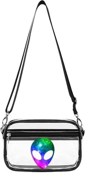 Cosmos Colorful Space Alien Head Clear Purse Messenger Bag Crossbody Bags with Adjustable Shoulder Strap Front Pocket