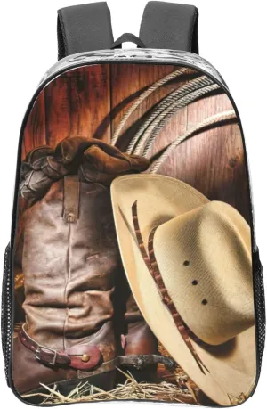 Cowboy Black Hat Western Boots Print Large Clear PVC Backpack Men Women Suitable Bag Stadium Event Outdoor Sport Travel