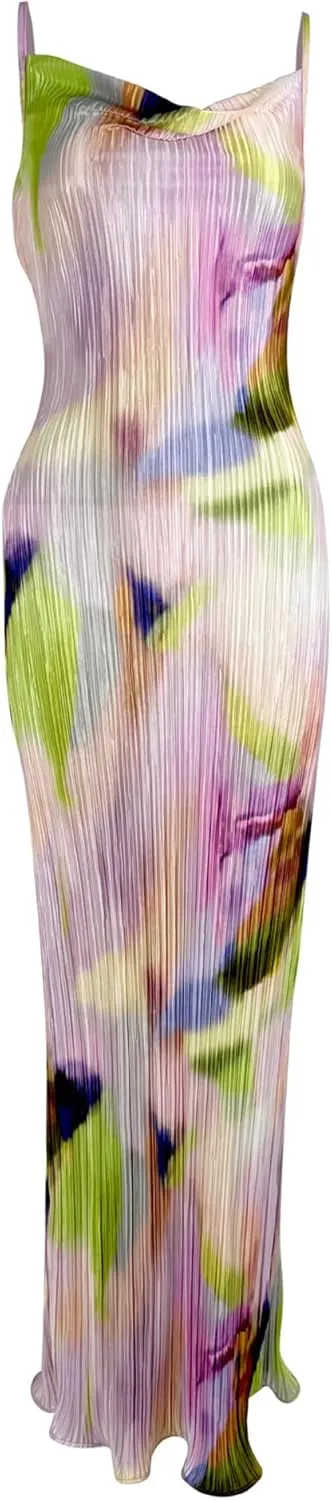 Cowl Neck Dress Sexy Strap Shoulder Pleated Maxi Dresses Summer Wedding Guest Dresses for Women