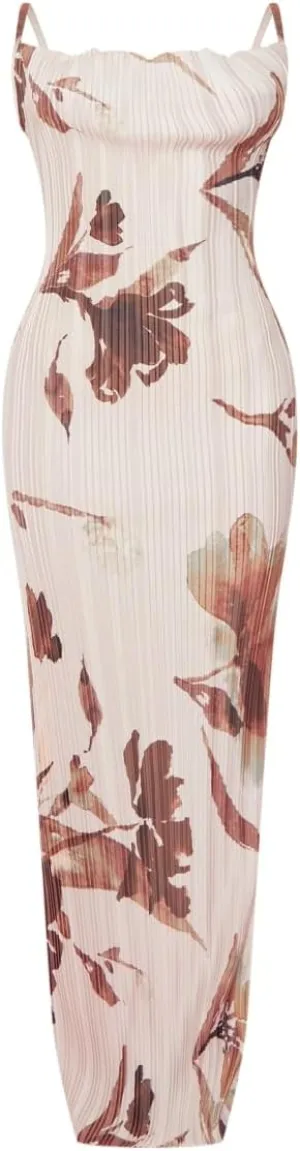Cowl Neck Dress Sexy Strap Shoulder Pleated Maxi Dresses Summer Wedding Guest Dresses for Women