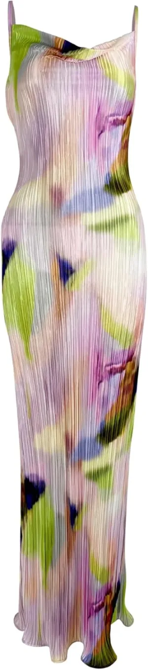 Cowl Neck Dress Sexy Strap Shoulder Pleated Maxi Dresses Summer Wedding Guest Dresses for Women