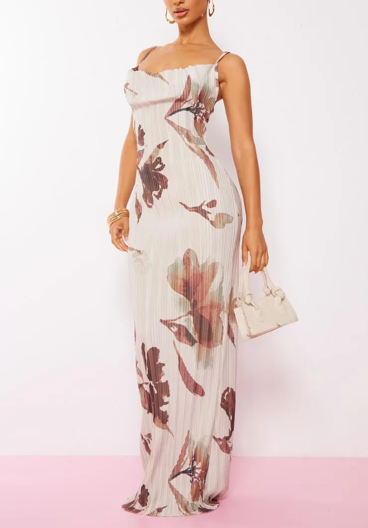Cowl Neck Dress Sexy Strap Shoulder Pleated Maxi Dresses Summer Wedding Guest Dresses for Women
