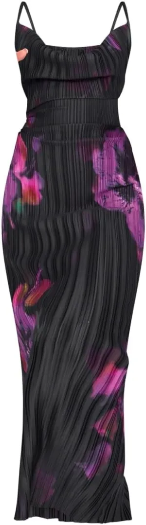 Cowl Neck Dress Sexy Strap Shoulder Pleated Maxi Dresses Summer Wedding Guest Dresses for Women