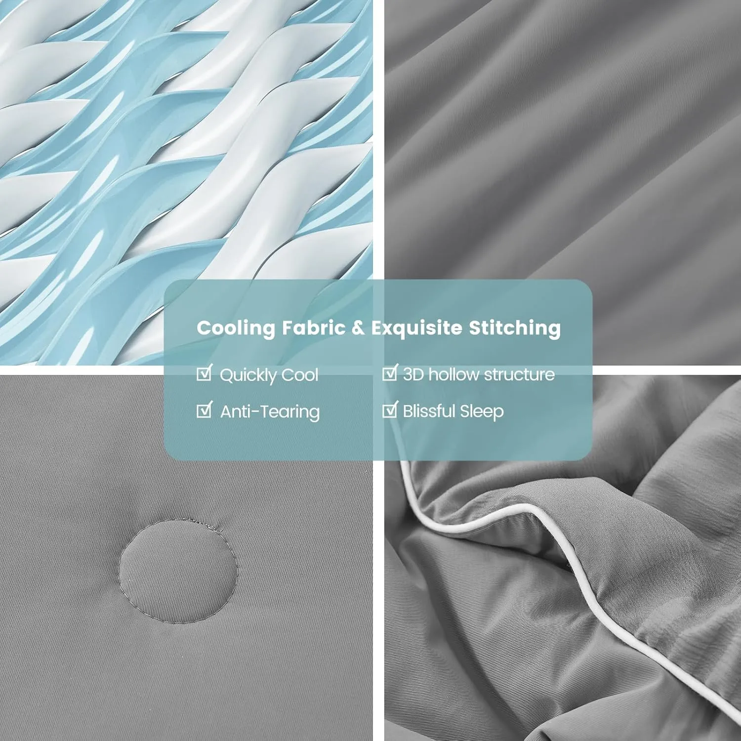 Cozy Bliss Seersucker Cooling Comforter Queen Size, Q-Max 0.4 Reversible Lightweight Cooling Blanket, Breathable Silk Smooth Summer Bedding Quilt for Hot Sleepers Night Sweats Dark Grey
