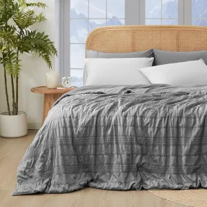 Cozy Bliss Seersucker Cooling Comforter Queen Size, Q-Max 0.4 Reversible Lightweight Cooling Blanket, Breathable Silk Smooth Summer Bedding Quilt for Hot Sleepers Night Sweats Dark Grey