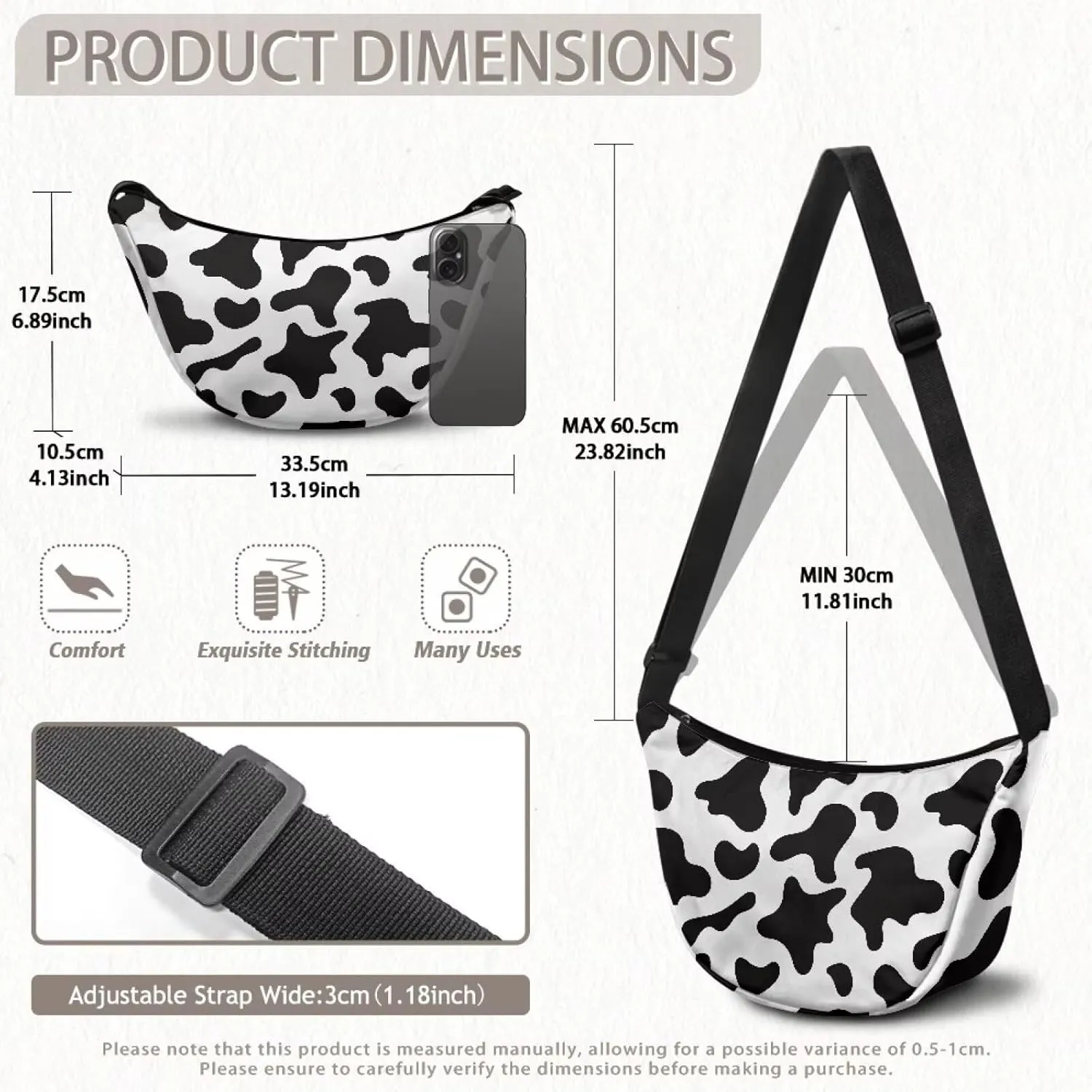 Crescent Shoulder Bags with Inside Pockets for Ladies Men Daily Use