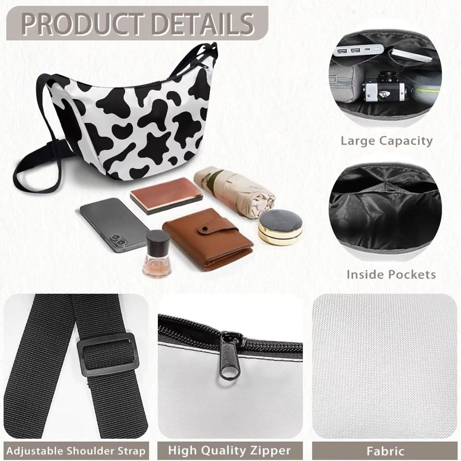 Crescent Shoulder Bags with Inside Pockets for Ladies Men Daily Use