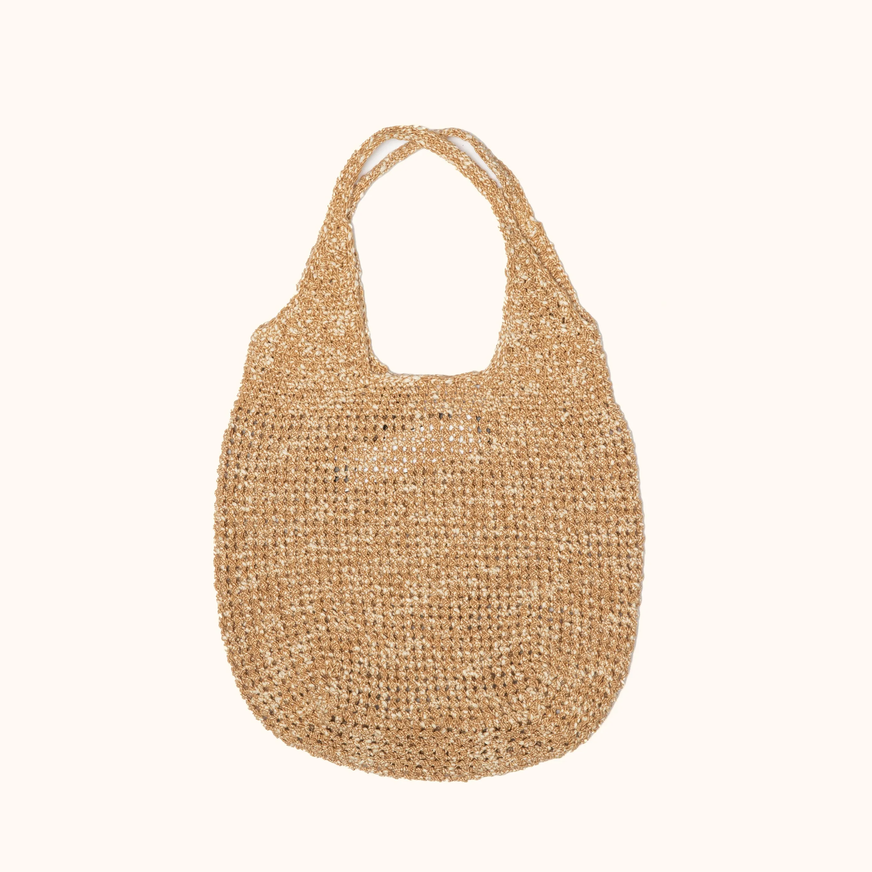 CROCHET ROUND TOTE BAG - CAFE