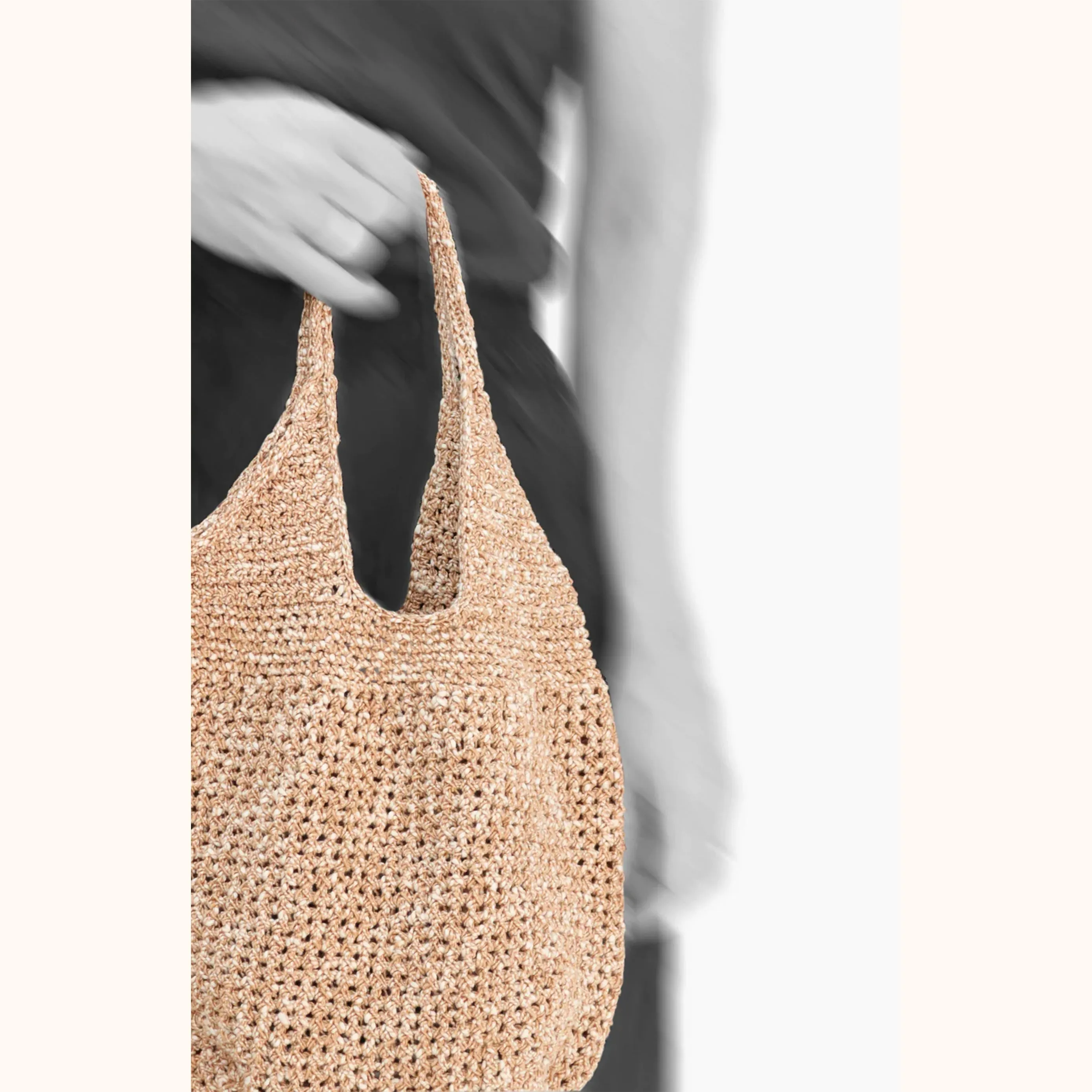 CROCHET ROUND TOTE BAG - CAFE