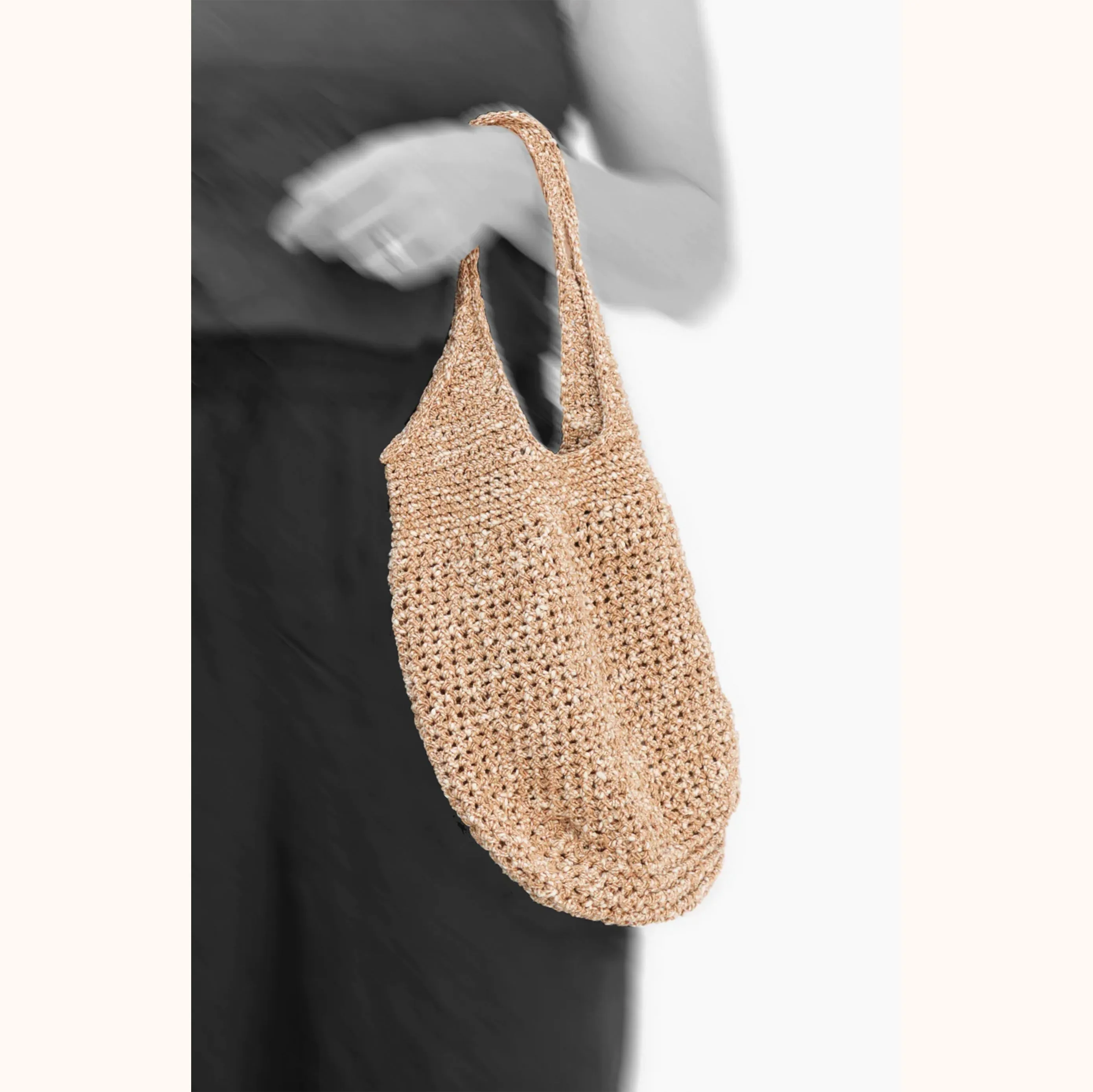 CROCHET ROUND TOTE BAG - CAFE