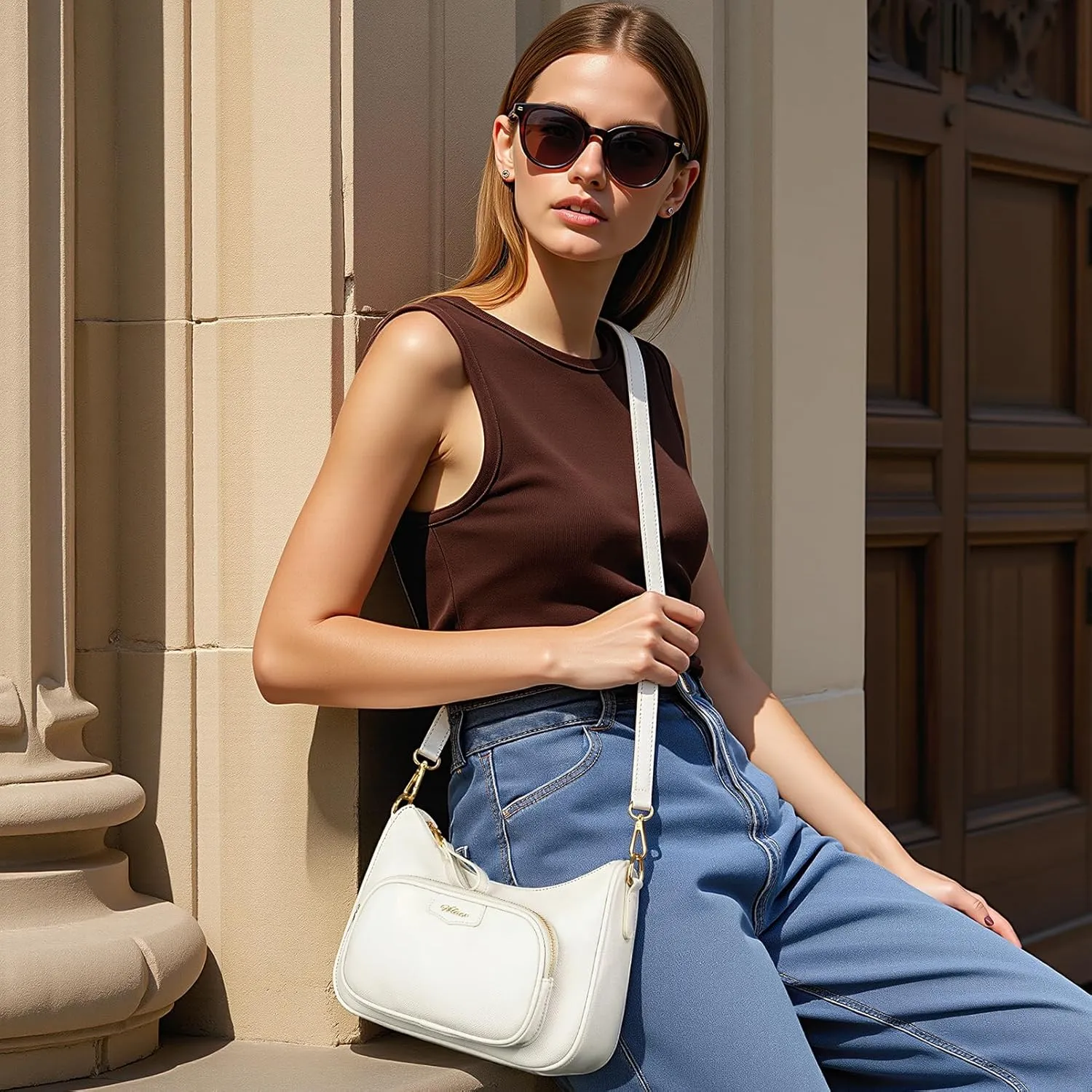 Cross Body Body Bag for Women Leather Small Handbag with Zipper Summer Purse with Compartments