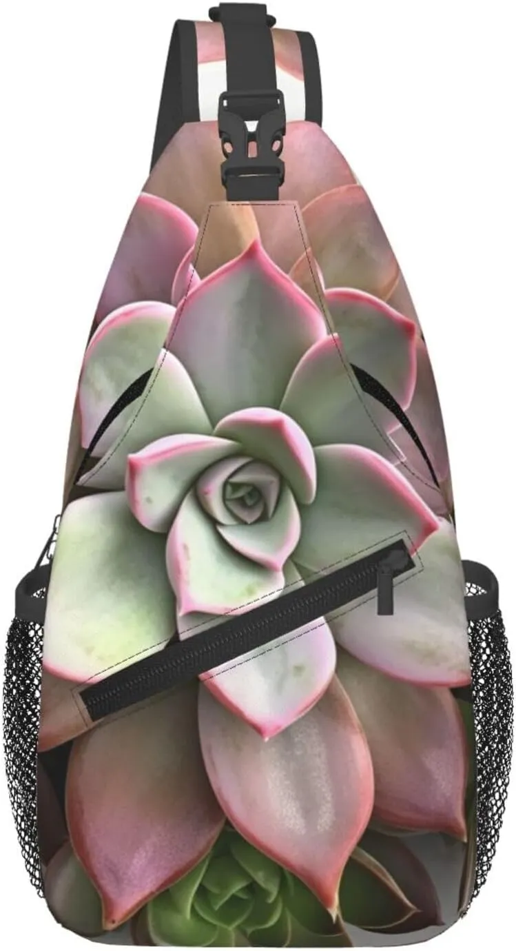 Cross Chest Bag for Men Women Crossbody Backpack Succulent Botanical Sling Bag Travel Hiking Daypack