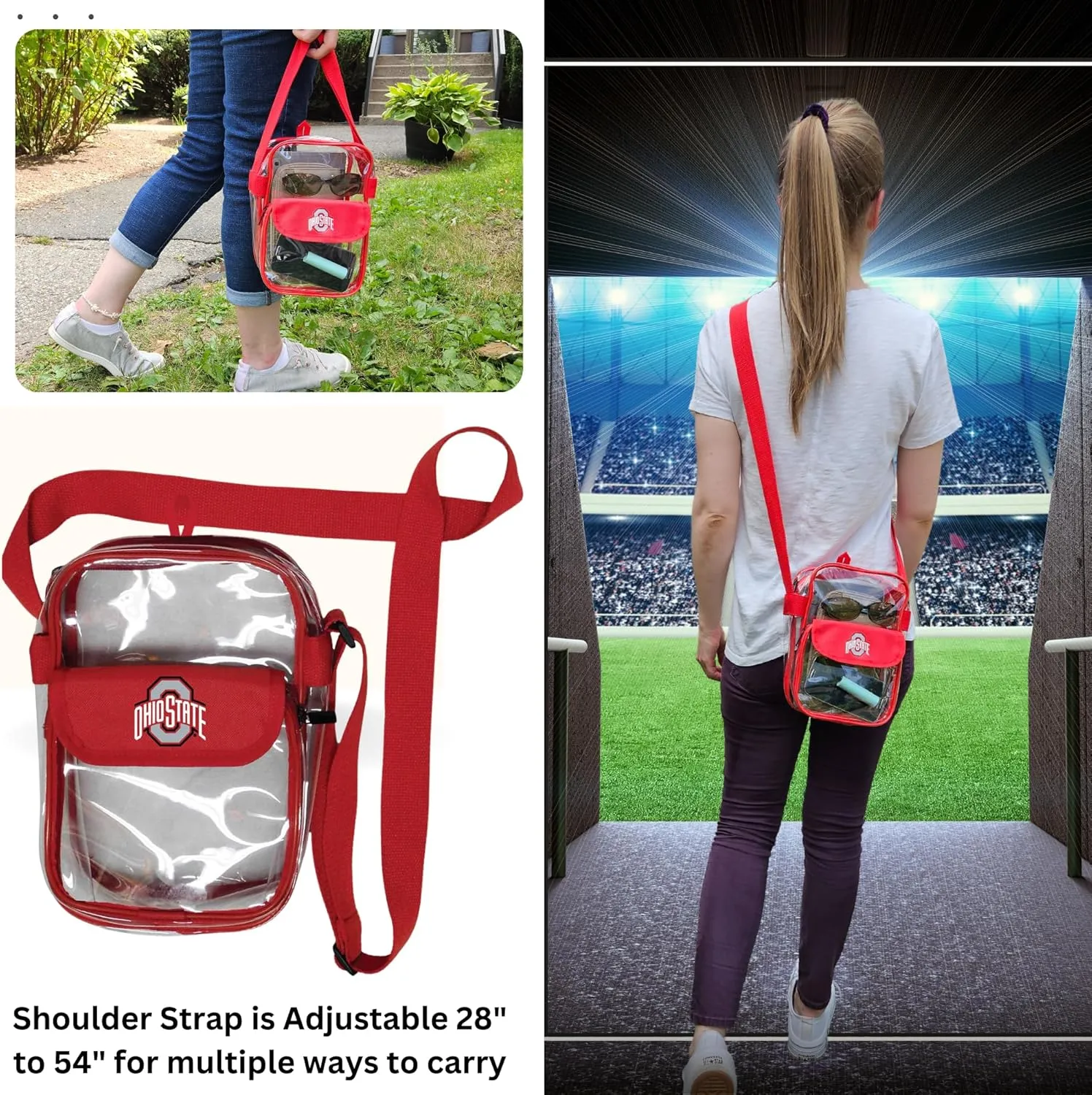 Crossbody Clear Bag 10 Inch Pouch for Valuables - Games, Graduations, Concerts – NCAA Stadium Approved