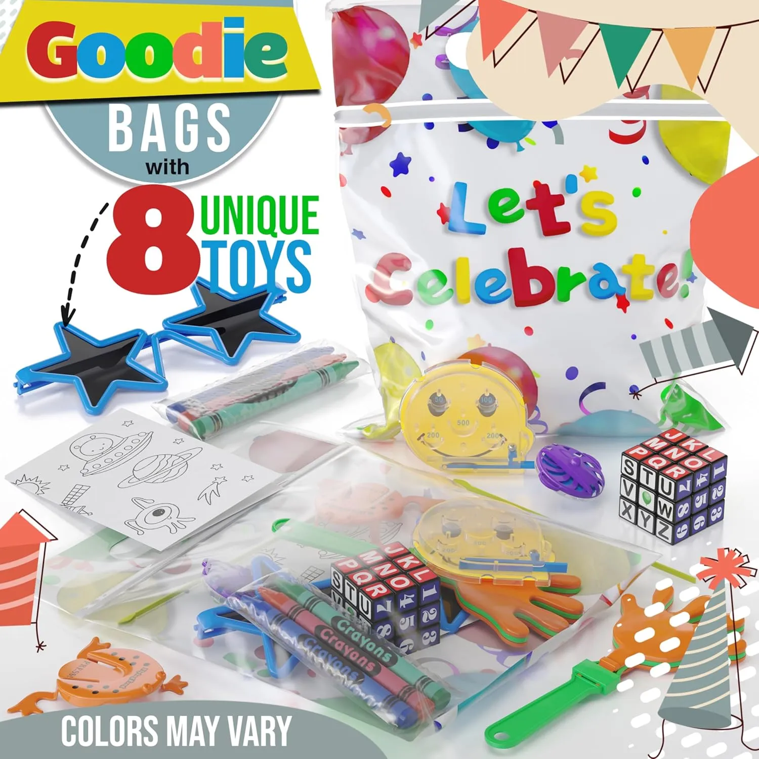 Crown Display Party Favors for Kids 10 Pre Filled Party Favor Bags - Fun Goodie Bags Stuffers for Kids with Fidget Toys and Small Toys Goody Bag Stuffers - Party Favors for Kids 4-8