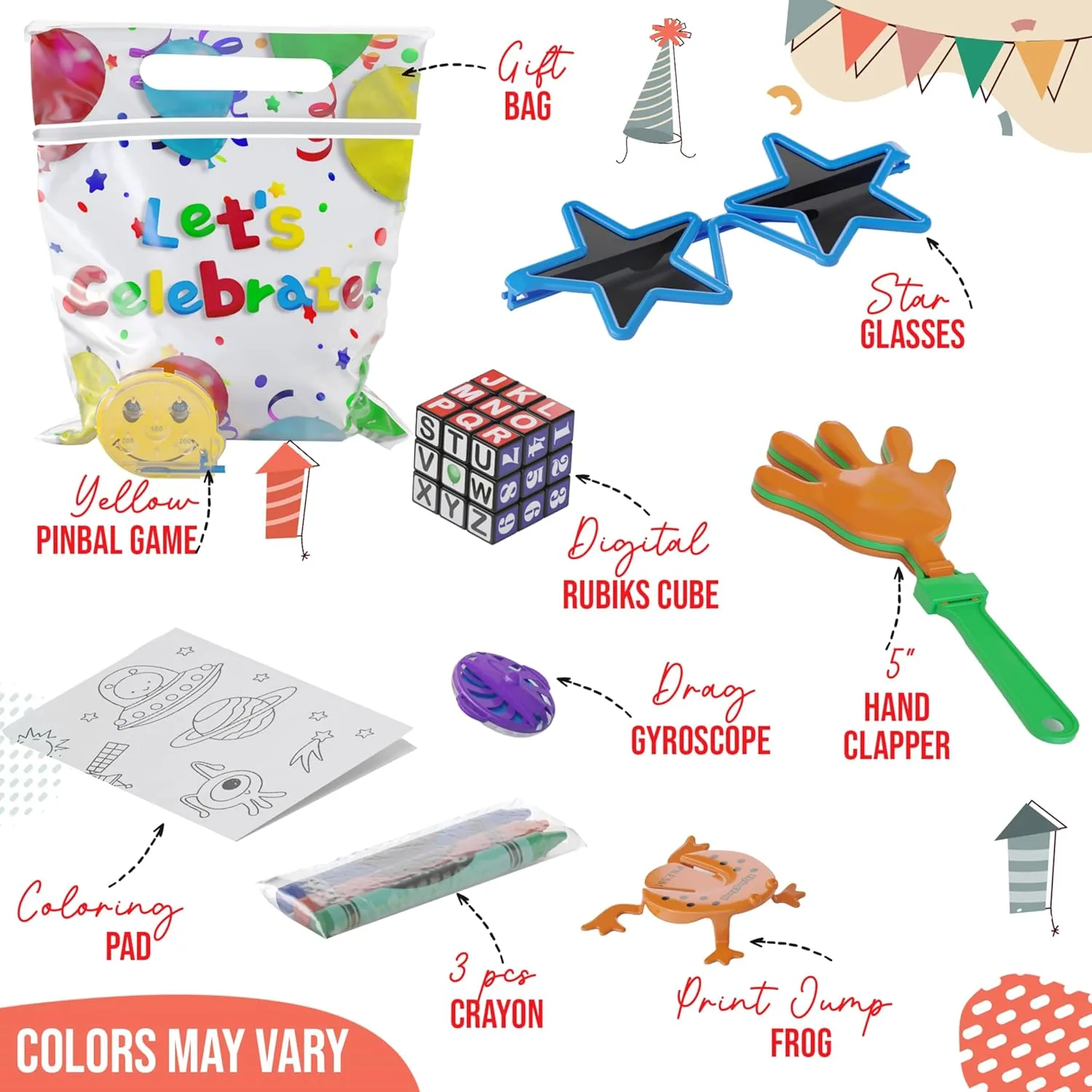 Crown Display Party Favors for Kids 10 Pre Filled Party Favor Bags - Fun Goodie Bags Stuffers for Kids with Fidget Toys and Small Toys Goody Bag Stuffers - Party Favors for Kids 4-8