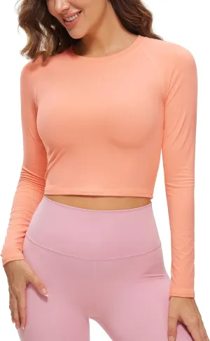 CRZ YOGA Womens Long Sleeve Crop Workout Tops Athletic Yoga Running Cropped T-Shirt Slim Fit Gym Shirts