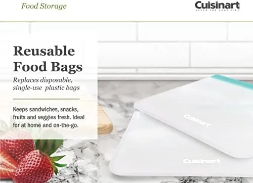 Cuisinart Reusable Food Storage Bags, 12 Pack Turquoise - Resealable Bags for Food, Leftovers, & Snacks to Store, Freeze or Refrigerate - BPA Free Flat Freezer Bags - Includes Small, Medium & Large