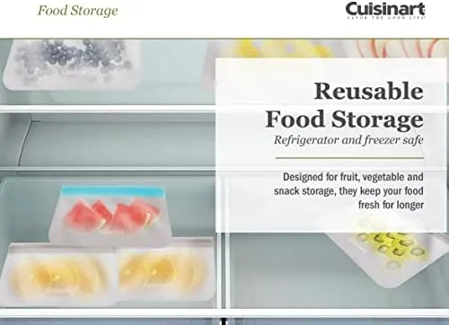 Cuisinart Reusable Food Storage Bags, 12 Pack Turquoise - Resealable Bags for Food, Leftovers, & Snacks to Store, Freeze or Refrigerate - BPA Free Flat Freezer Bags - Includes Small, Medium & Large