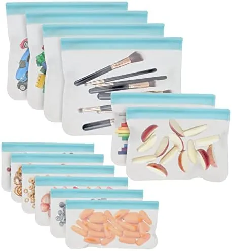 Cuisinart Reusable Food Storage Bags, 12 Pack Turquoise - Resealable Bags for Food, Leftovers, & Snacks to Store, Freeze or Refrigerate - BPA Free Flat Freezer Bags - Includes Small, Medium & Large