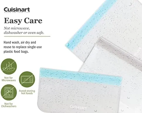 Cuisinart Reusable Food Storage Bags, 12 Pack Turquoise - Resealable Bags for Food, Leftovers, & Snacks to Store, Freeze or Refrigerate - BPA Free Flat Freezer Bags - Includes Small, Medium & Large