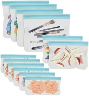 Cuisinart Reusable Food Storage Bags, 12 Pack Turquoise - Resealable Bags for Food, Leftovers, & Snacks to Store, Freeze or Refrigerate - BPA Free Flat Freezer Bags - Includes Small, Medium & Large