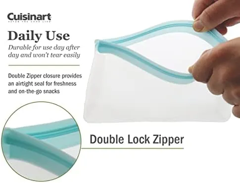Cuisinart Reusable Food Storage Bags, 12 Pack Turquoise - Resealable Bags for Food, Leftovers, & Snacks to Store, Freeze or Refrigerate - BPA Free Flat Freezer Bags - Includes Small, Medium & Large