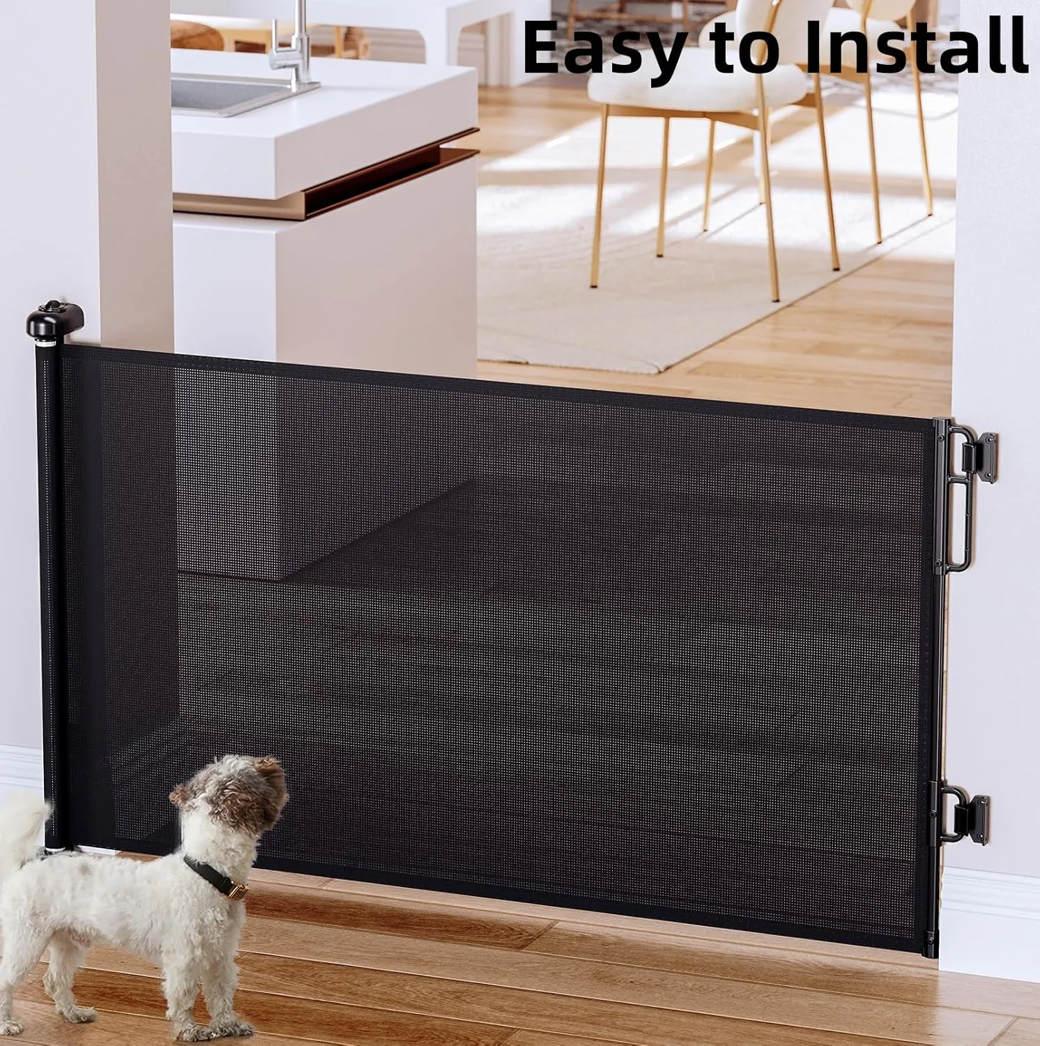 Cumbor 2-Pack Retractable Baby Gates for Stairs,55" Wide Soft Mesh Baby Gate for Dogs with One Hand Opening, 34" Tall Toddler Gate with Child-Proof Top Lock for Bedroom,Indoor/Outdoor, Black