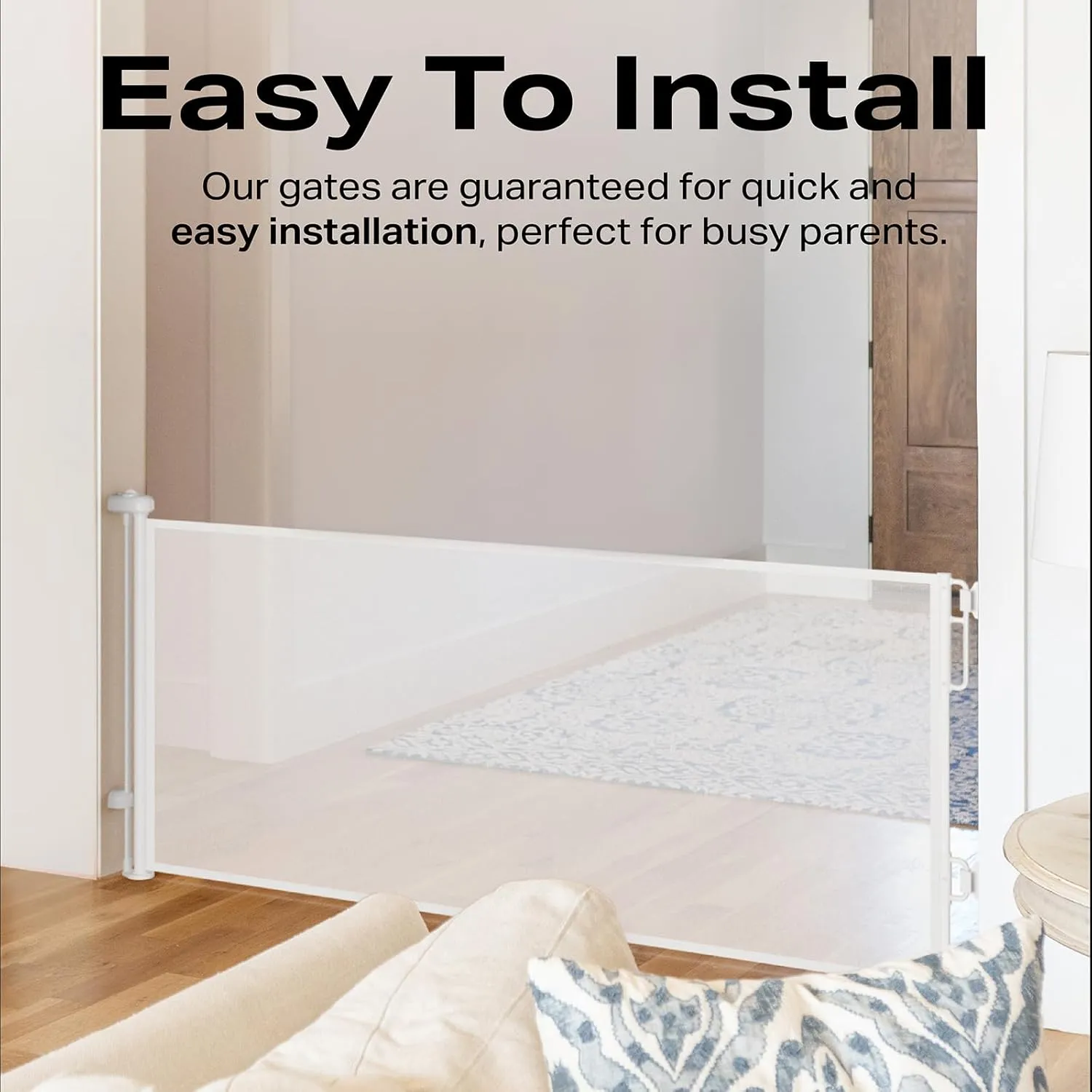 Cumbor 55" Wide Retractable Baby Gates for Stairs, Mom's Choice Award-Mesh Pet Gate for Dogs, Puppy Safety Essential Fit for Baseboards, Toddler Gates for Doorways, Hallways, Indoor & Outdoor, White