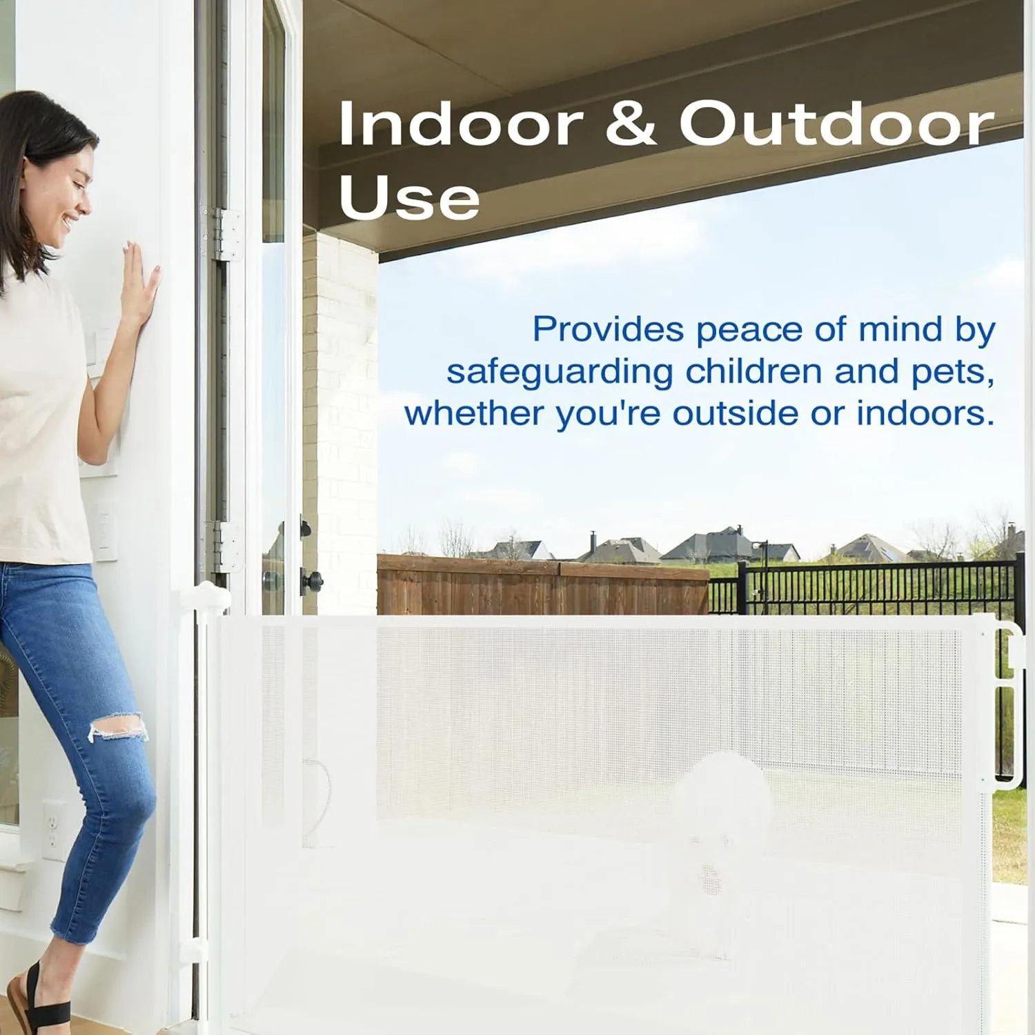 Cumbor 55" Wide Retractable Baby Gates for Stairs, Mom's Choice Award-Mesh Pet Gate for Dogs, Puppy Safety Essential Fit for Baseboards, Toddler Gates for Doorways, Hallways, Indoor & Outdoor, White