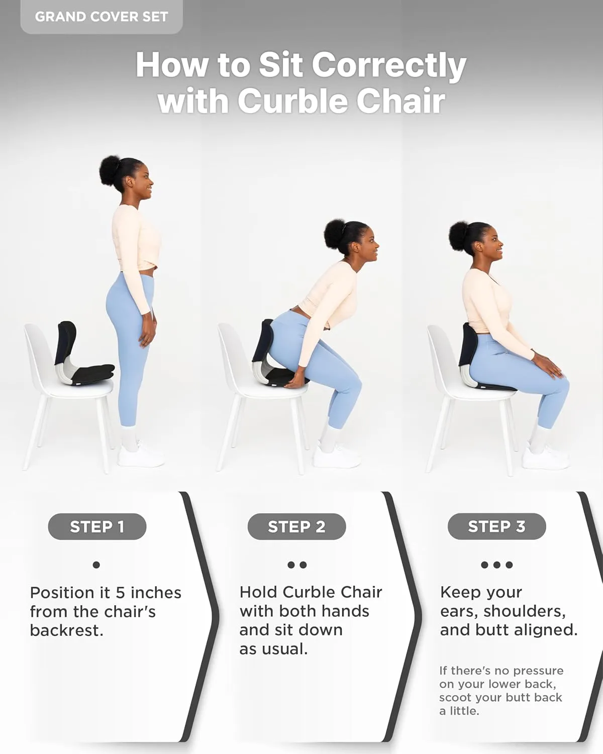 curble GRAND(Extra Wide&Sturdy) COVER SET – Ergonomic Back Support Chair with Detachable Cover, Lumbar Support for Posture Correction & Lower Back Pain Relief, Perfect for Home & Office(Set Black)