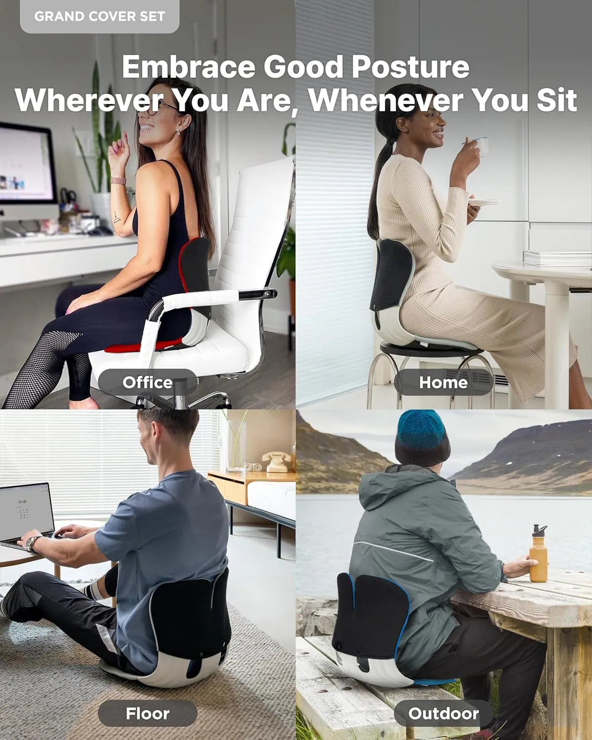 curble GRAND(Extra Wide&Sturdy) COVER SET – Ergonomic Back Support Chair with Detachable Cover, Lumbar Support for Posture Correction & Lower Back Pain Relief, Perfect for Home & Office(Set Black)