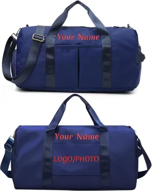 Custom Duffle Bag, Personalized Travel Bag Purely hand embroidered name logo, Gym Bag for Women/Men, with separate wet and dry pockets and shoe bags