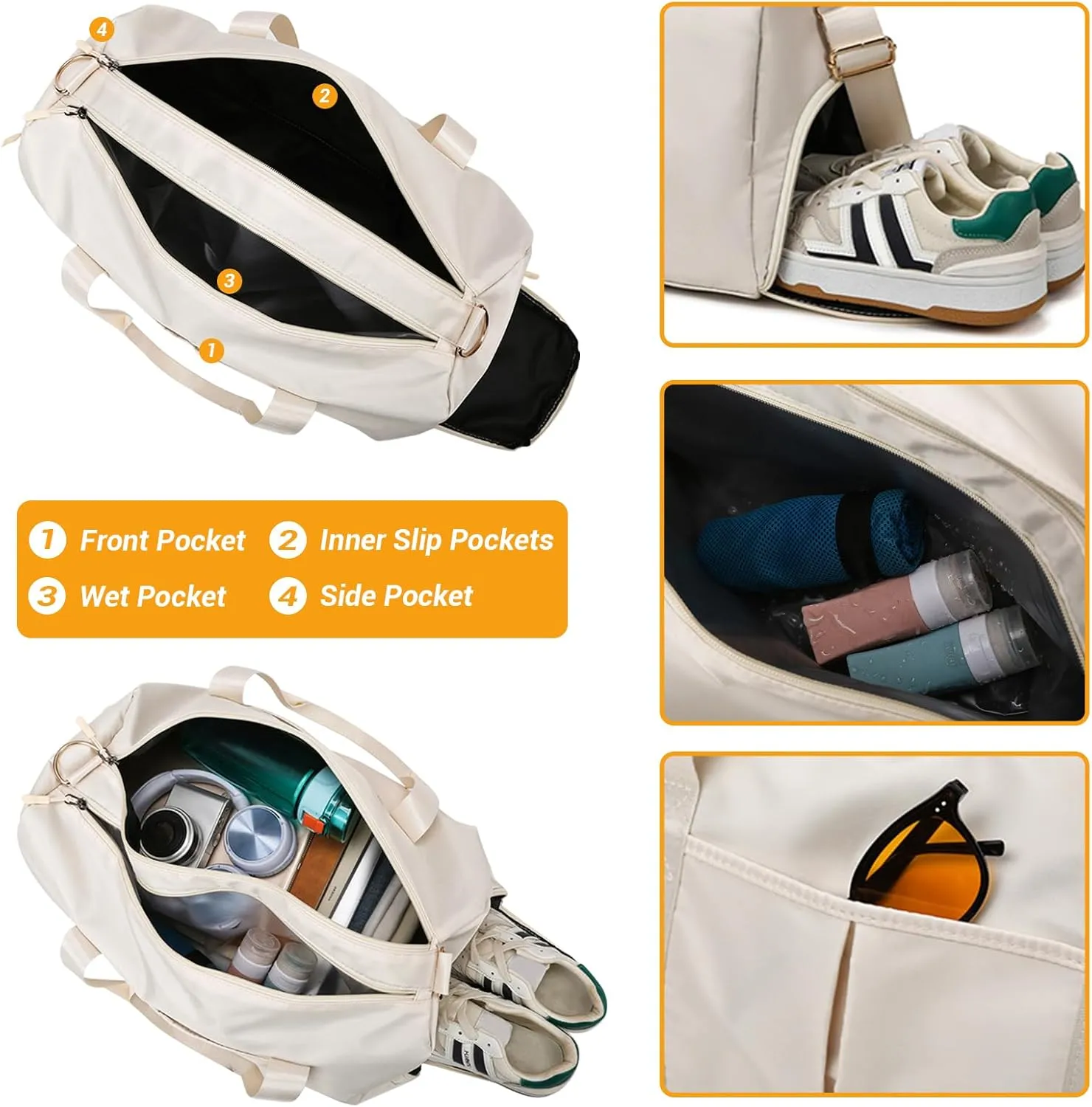 Custom Duffle Bag, Personalized Travel Bag Purely hand embroidered name logo, Gym Bag for Women/Men, with separate wet and dry pockets and shoe bags