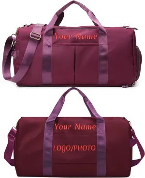 Custom Duffle Bag, Personalized Travel Bag Purely hand embroidered name logo, Gym Bag for Women/Men, with separate wet and dry pockets and shoe bags