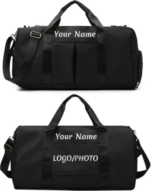 Custom Duffle Bag, Personalized Travel Bag Purely hand embroidered name logo, Gym Bag for Women/Men, with separate wet and dry pockets and shoe bags