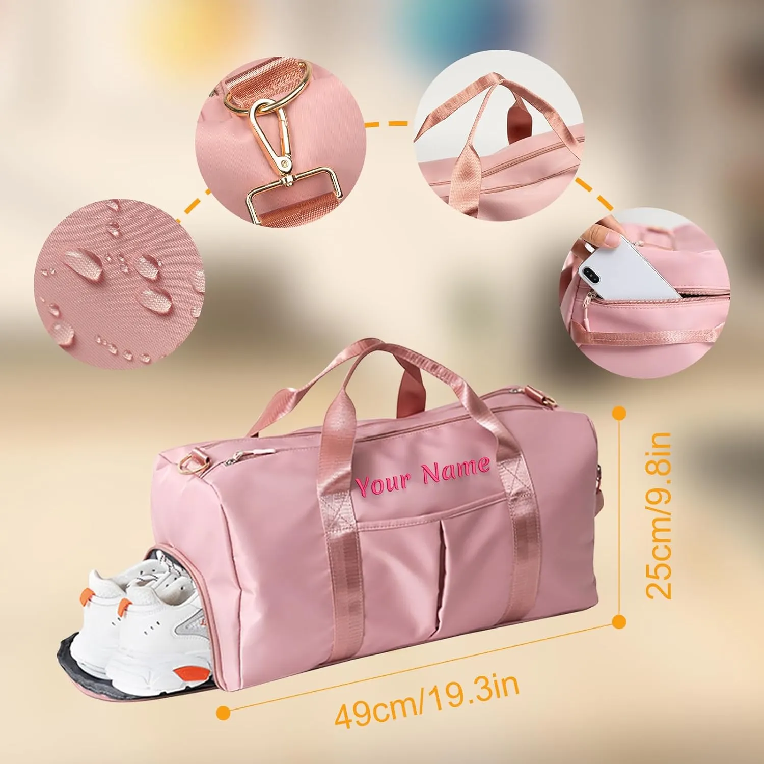 Custom Duffle Bag, Personalized Travel Bag Purely hand embroidered name logo, Gym Bag for Women/Men, with separate wet and dry pockets and shoe bags
